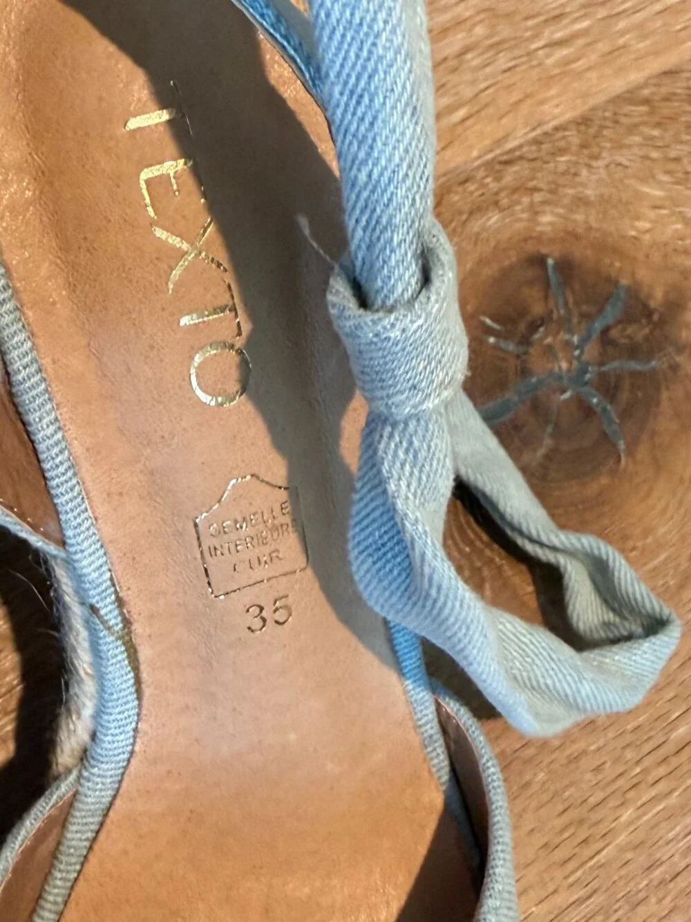 French Texto Espadrilles from the Cote d' Azure Light Blue Denim & Jute Heel 4